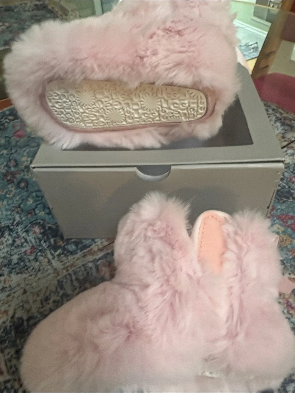 UGG Kids Pink Furry Pom-Pom Mittens
